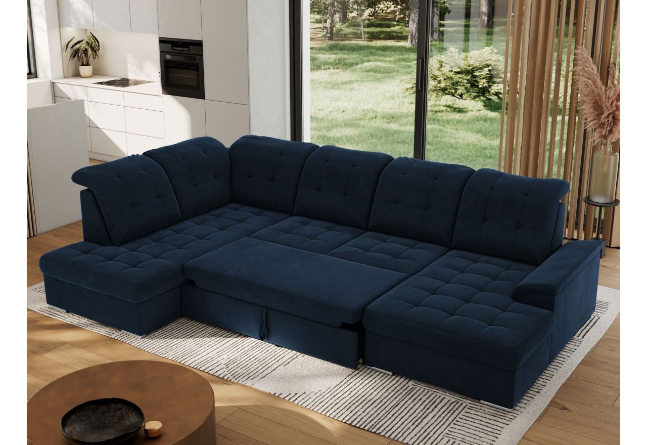 Narożnik MADRITO U - strona lewa - ciemnoniebieski, welwet