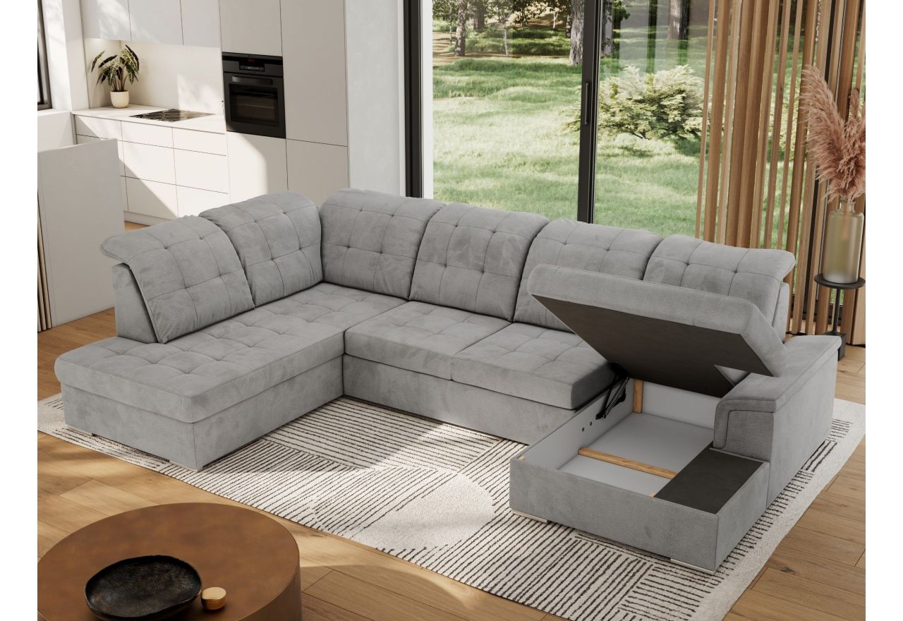 Narożnik MADRITO U - strona lewa - jasnoszary, welwet