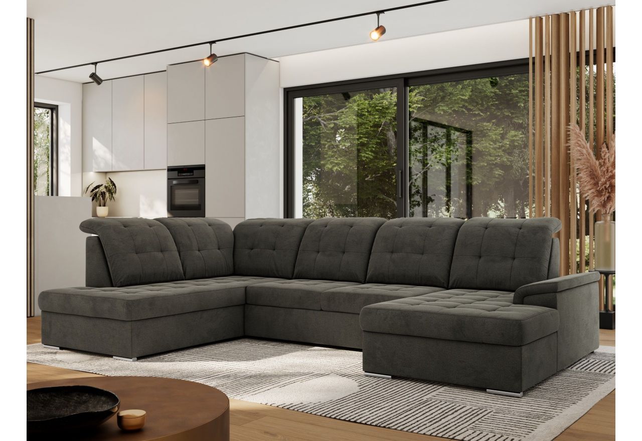 Narożnik MADRITO U - strona lewa - ciemnoszary, welwet