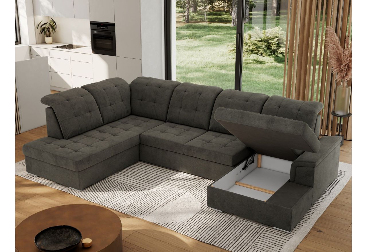 Narożnik MADRITO U - strona lewa - ciemnoszary, welwet