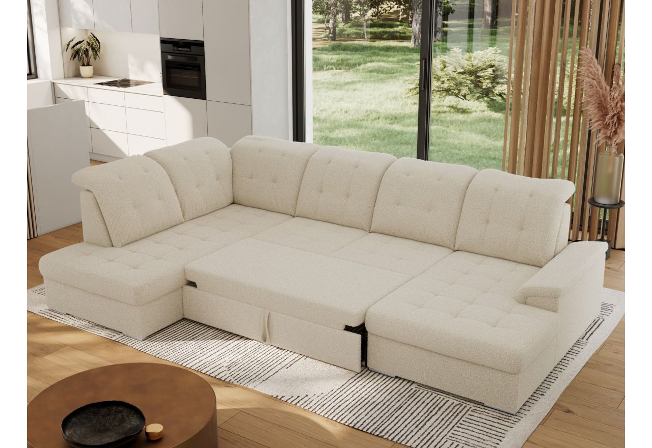 Narożnik MADRITO U - strona lewa - beżowy, boucle