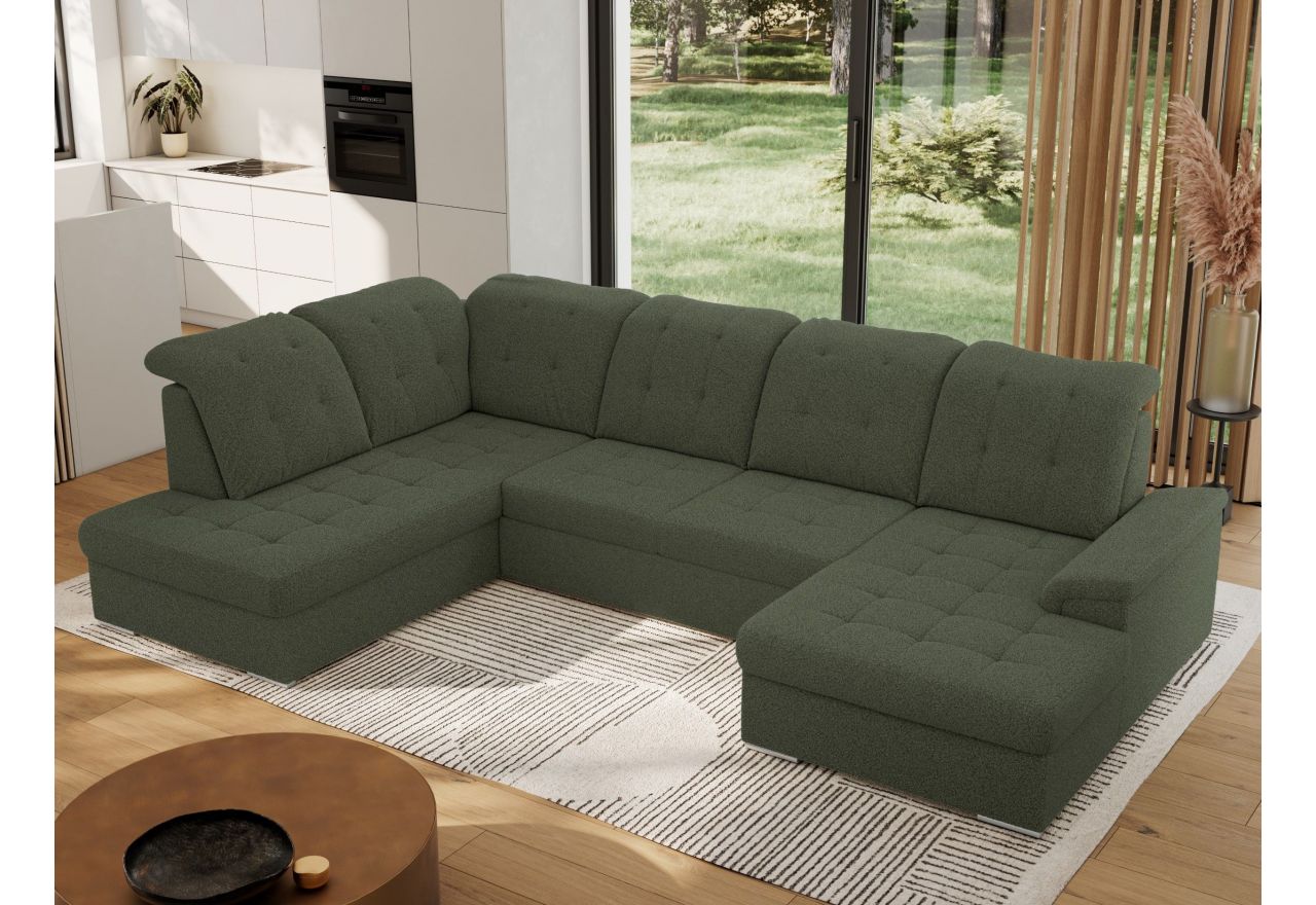 Narożnik MADRITO U - strona lewa - ciemnozielony, boucle