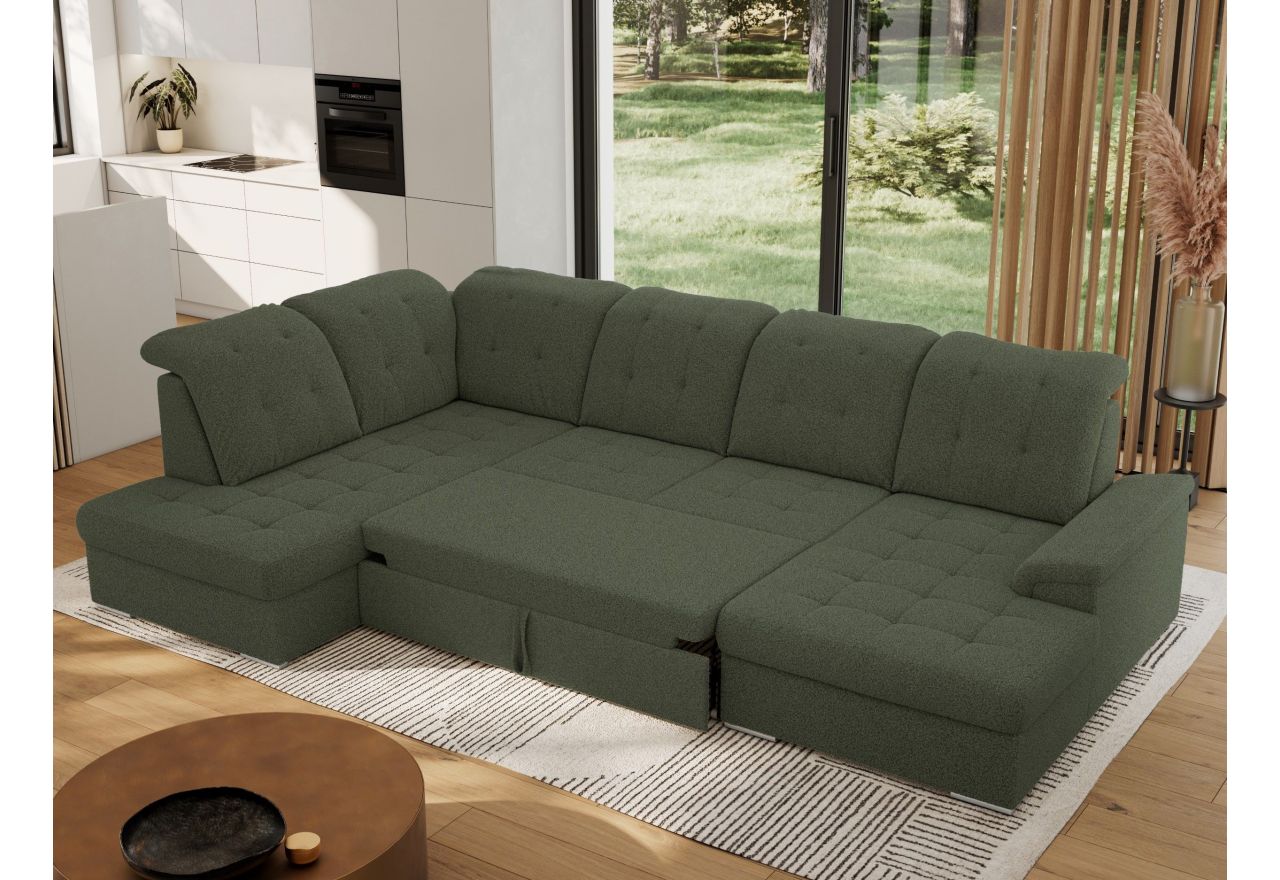 Narożnik MADRITO U - strona lewa - ciemnozielony, boucle