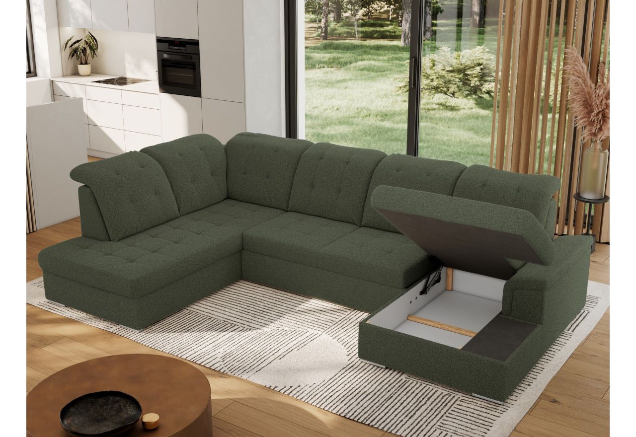 Narożnik MADRITO U - strona lewa - ciemnozielony, boucle