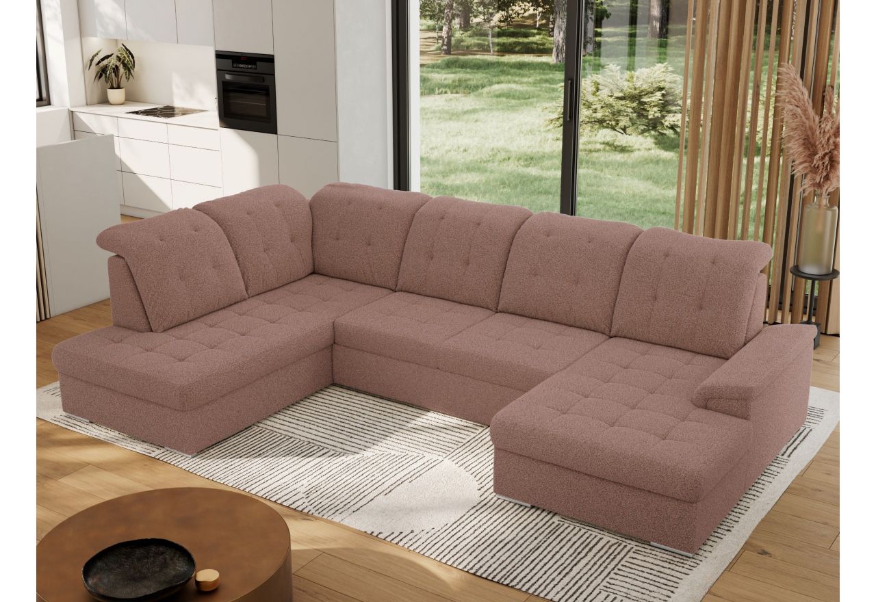 Narożnik MADRITO U - strona lewa - różowy, boucle