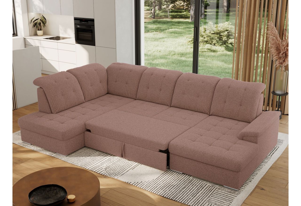 Narożnik MADRITO U - strona lewa - różowy, boucle