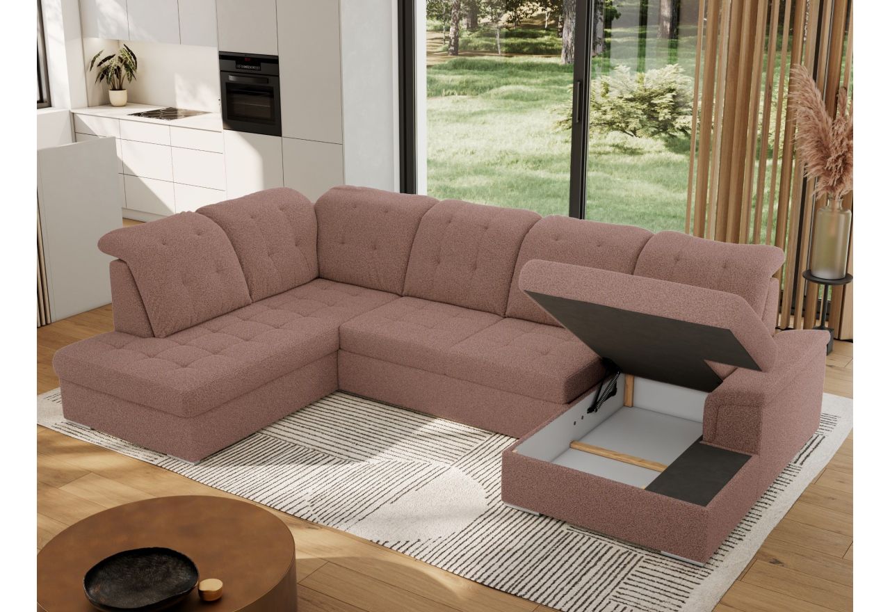 Narożnik MADRITO U - strona lewa - różowy, boucle