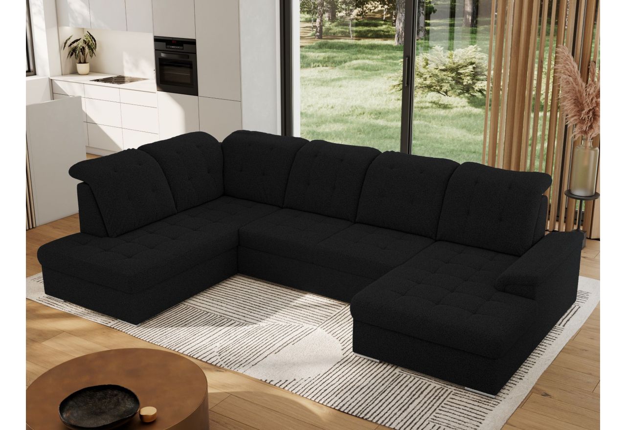 Narożnik MADRITO U - strona lewa - czarny, boucle