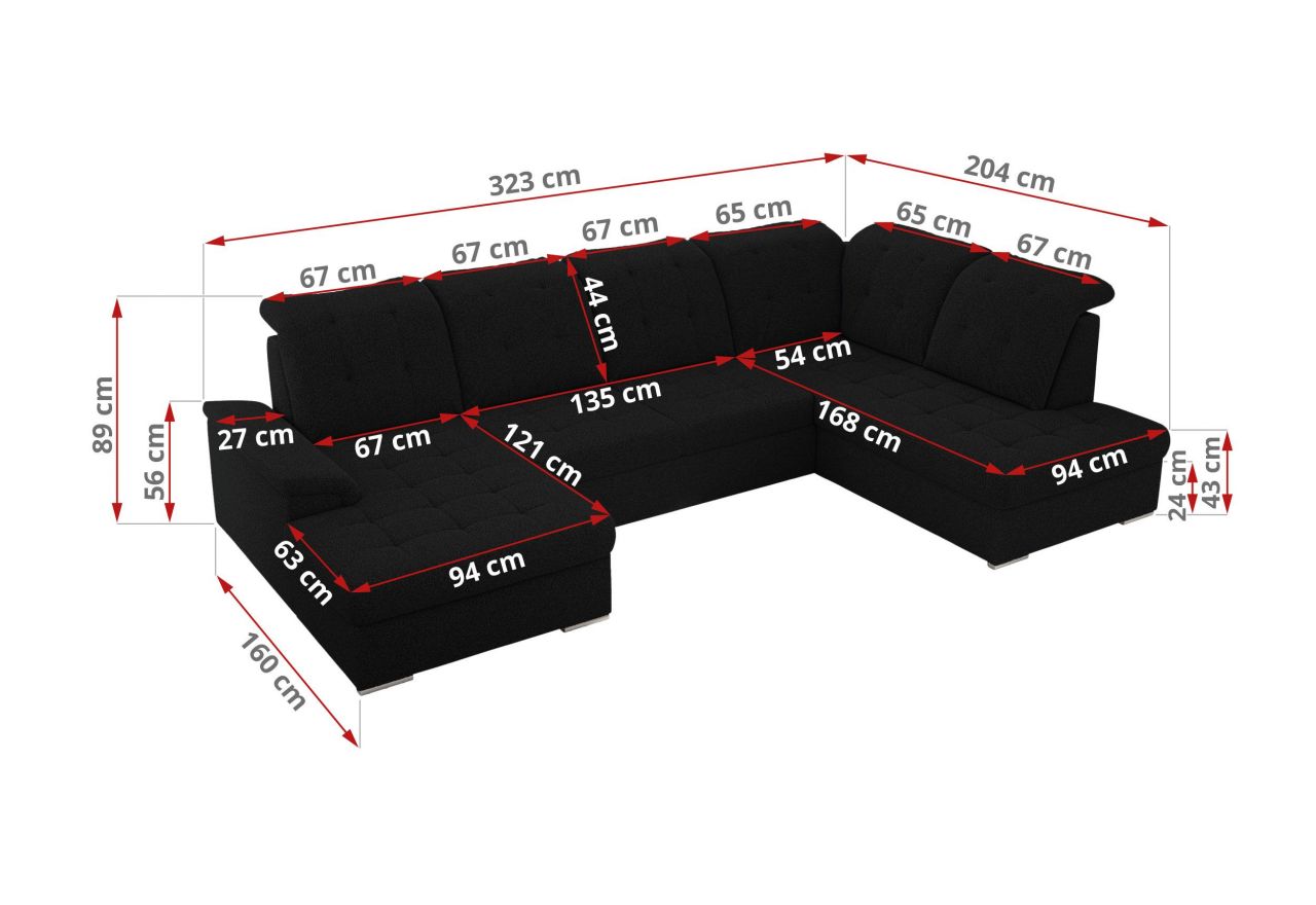 Narożnik MADRITO U - strona lewa - czarny, boucle