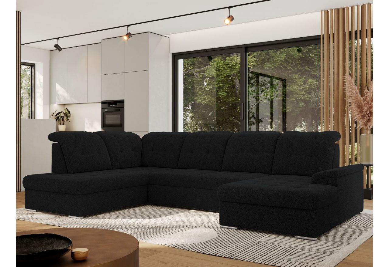 Narożnik MADRITO U - strona lewa - czarny, boucle