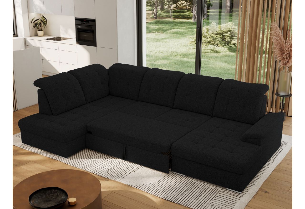 Narożnik MADRITO U - strona lewa - czarny, boucle