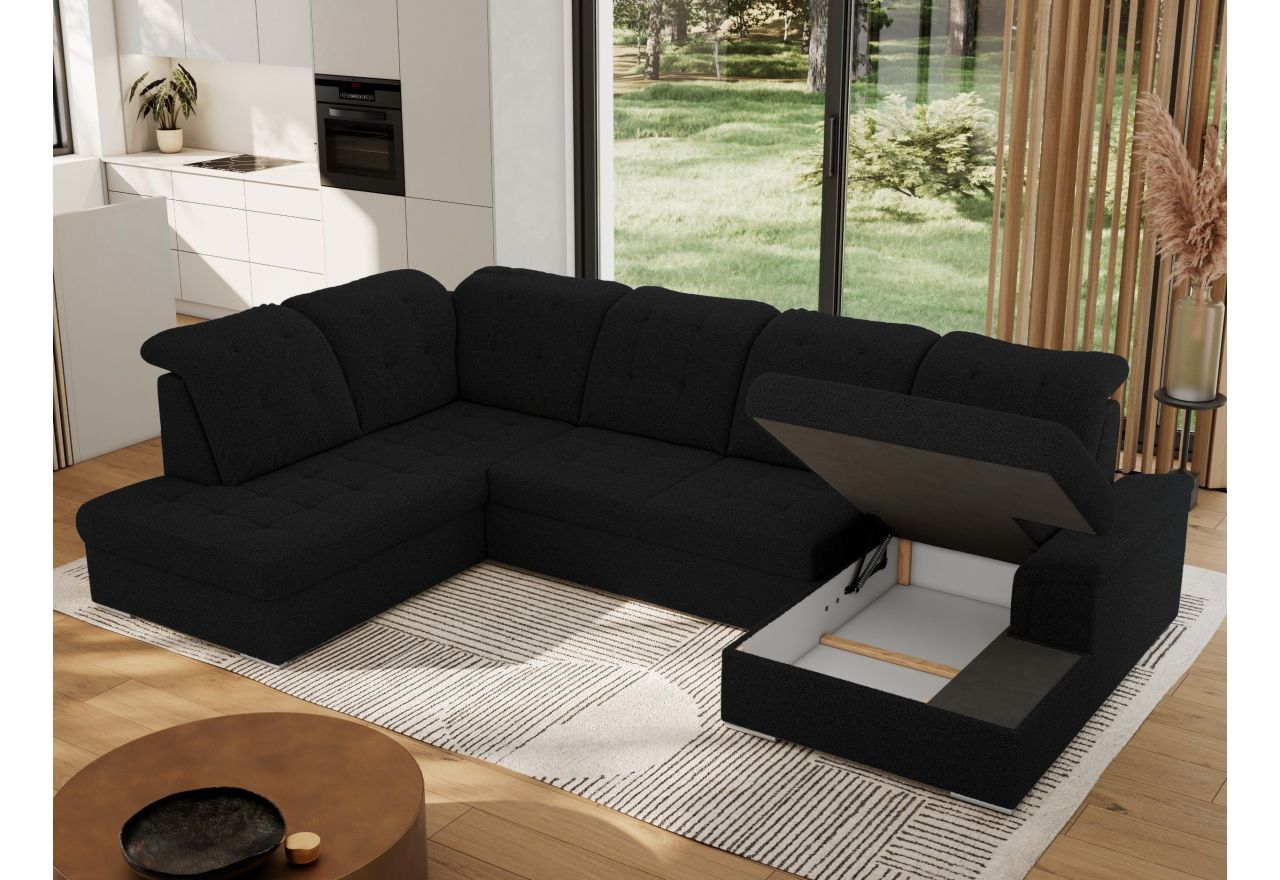 Narożnik MADRITO U - strona lewa - czarny, boucle