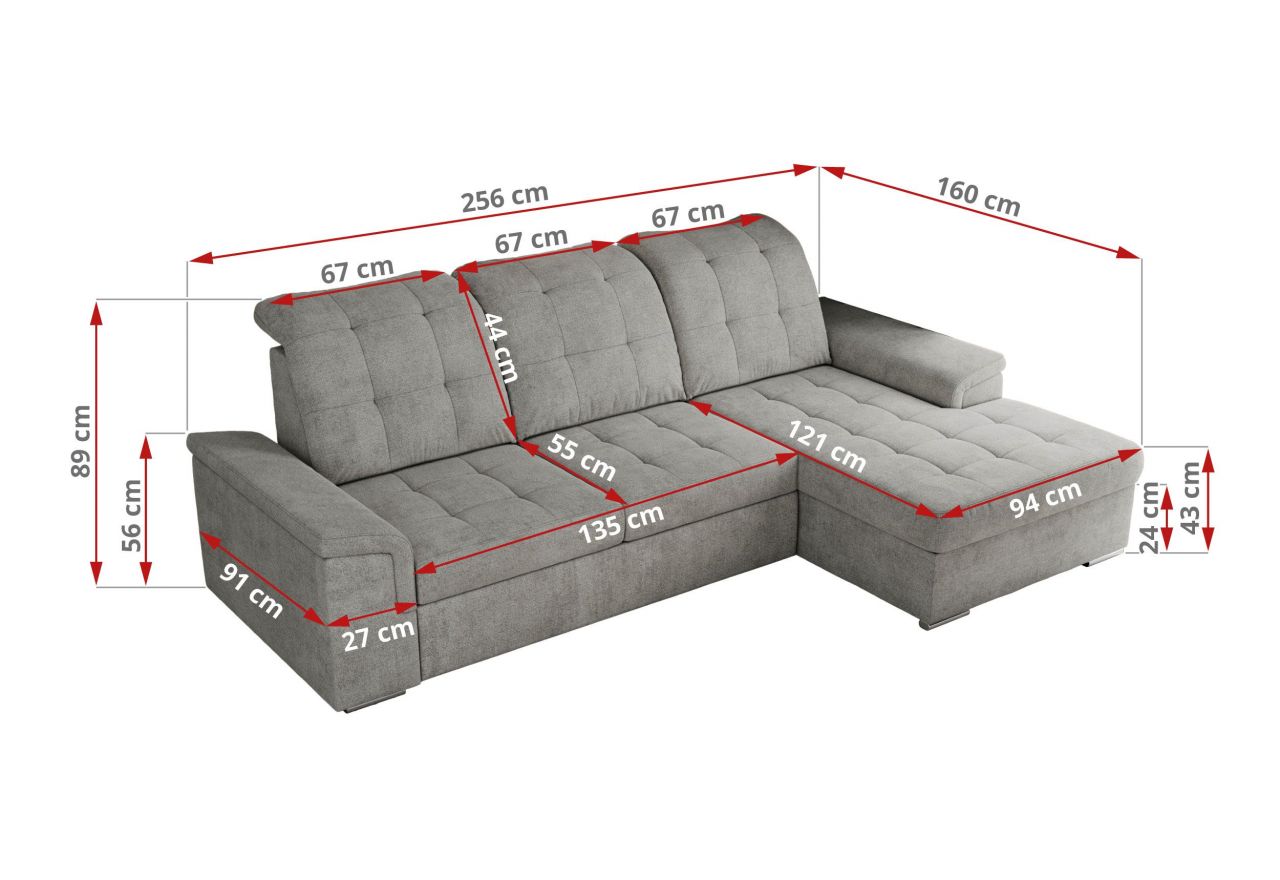 Narożnik MADRITO L - strona prawa - jasnoszary, struktura