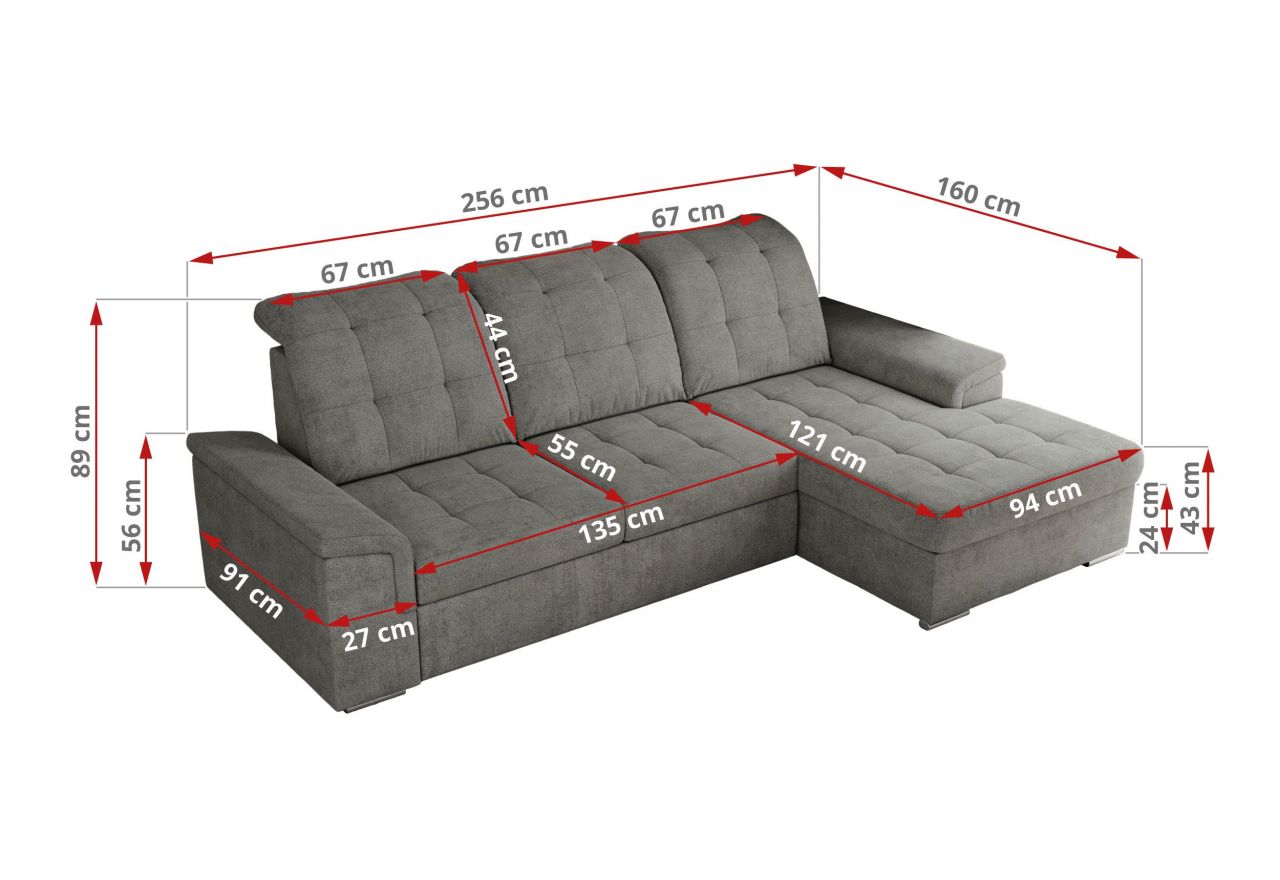 Narożnik MADRITO L - strona prawa - szary, struktura