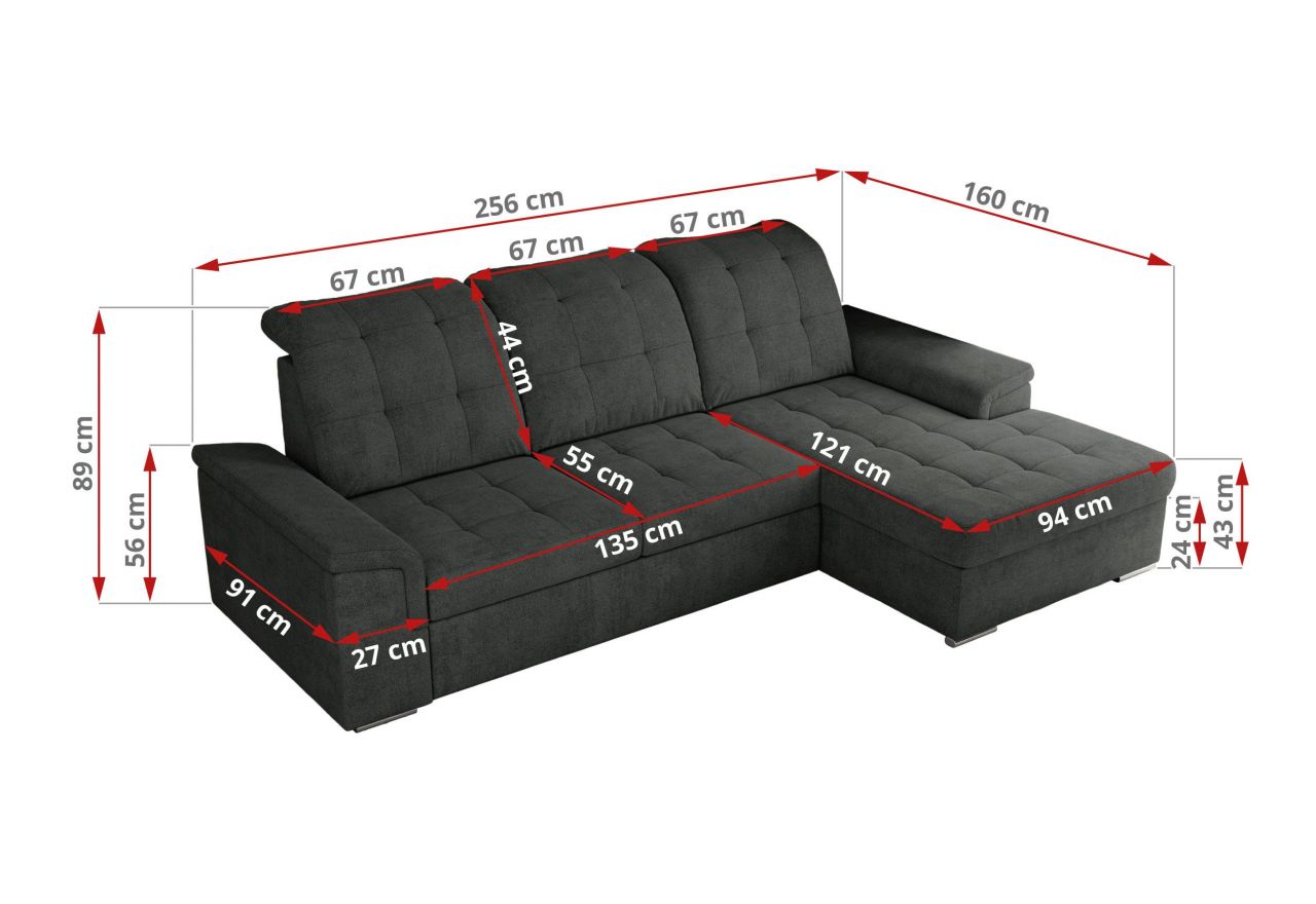 Narożnik MADRITO L - strona prawa - ciemnoszary, struktura