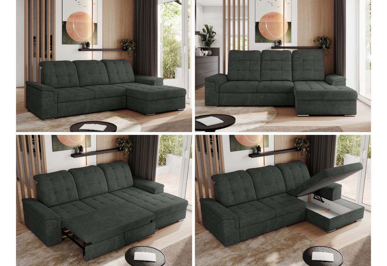 Narożnik MADRITO L - strona prawa - ciemnoszary, struktura