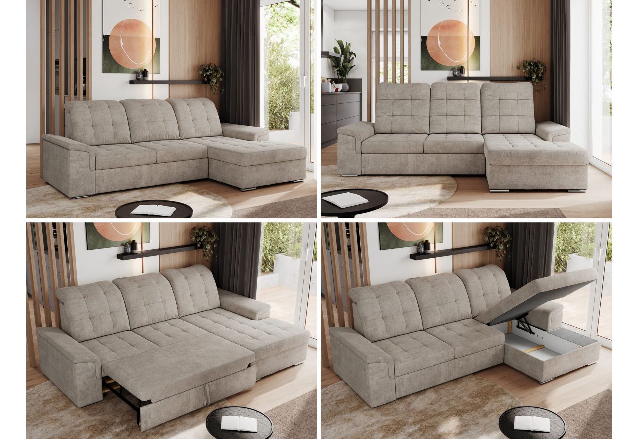 Narożnik MADRITO L - strona prawa - beżowy, struktura