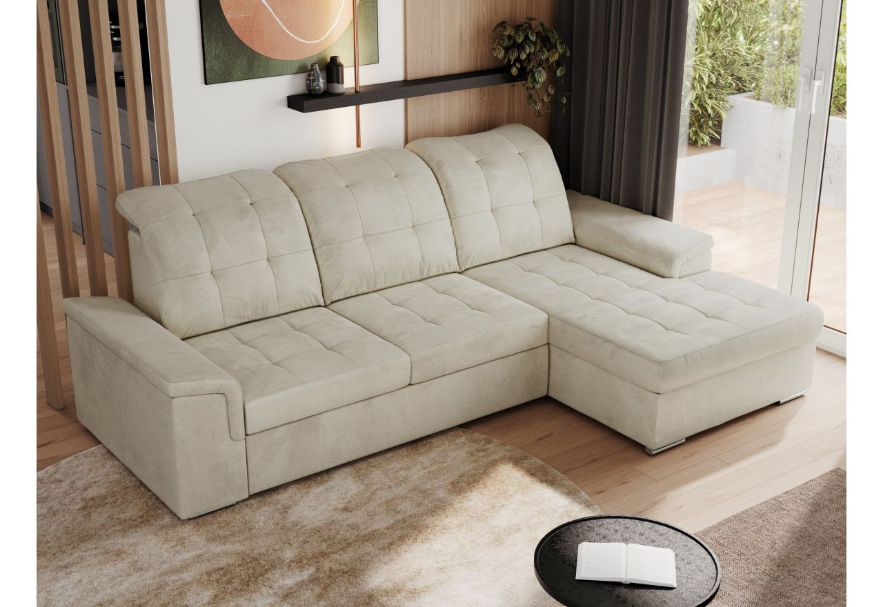 Narożnik MADRITO L - strona prawa - beżowy, welwet