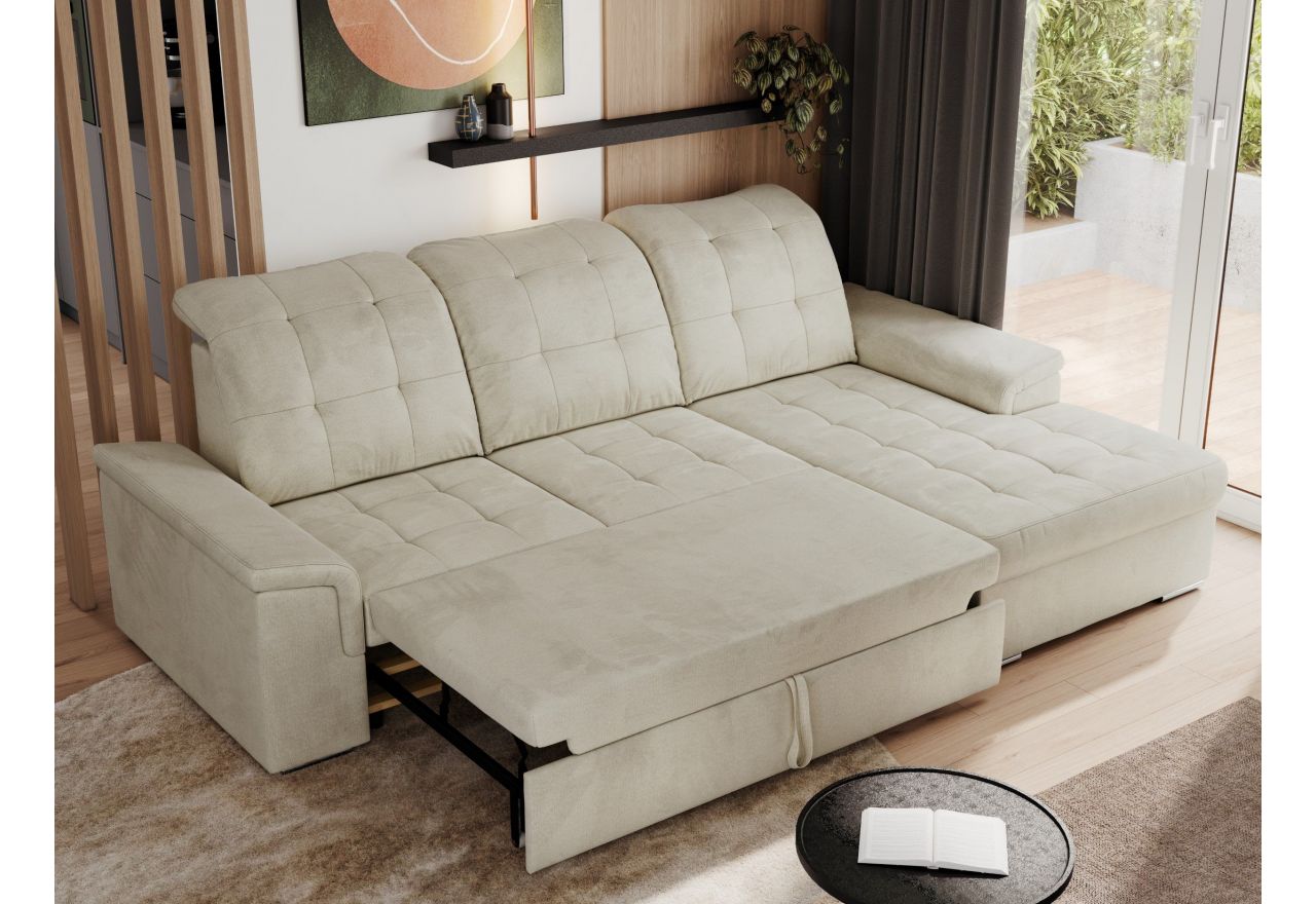 Narożnik MADRITO L - strona prawa - beżowy, welwet