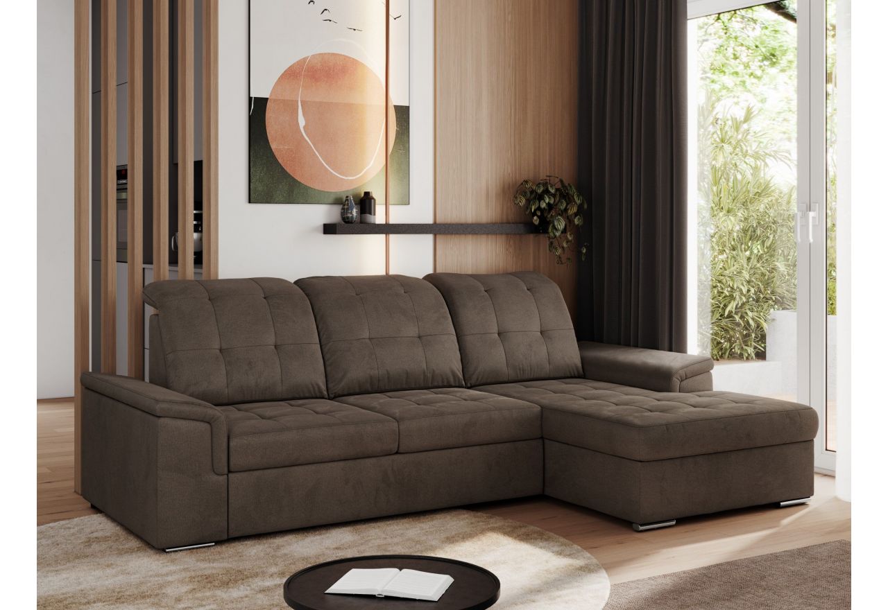 Narożnik MADRITO L - strona prawa - brązowy, welwet