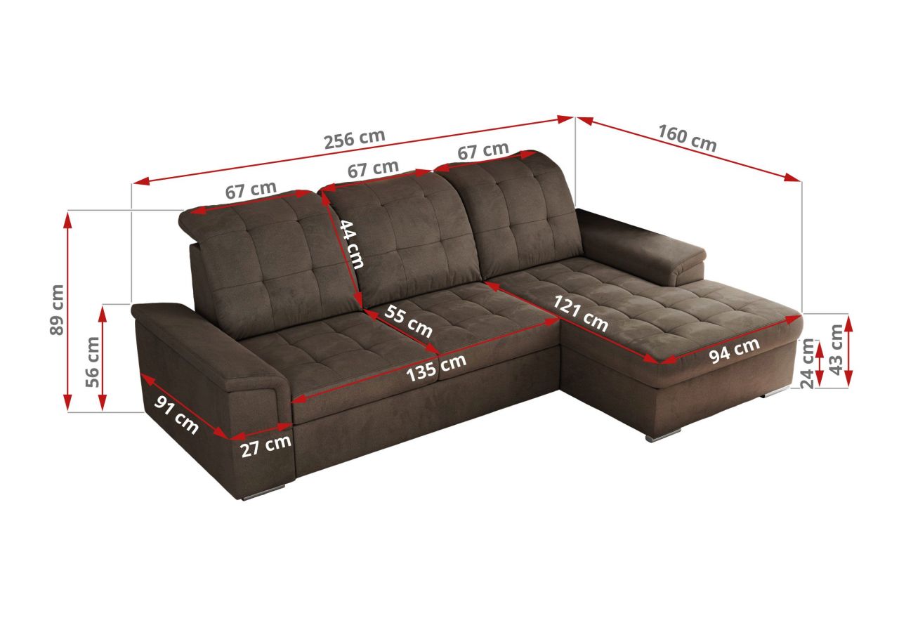 Narożnik MADRITO L - strona prawa - brązowy, welwet