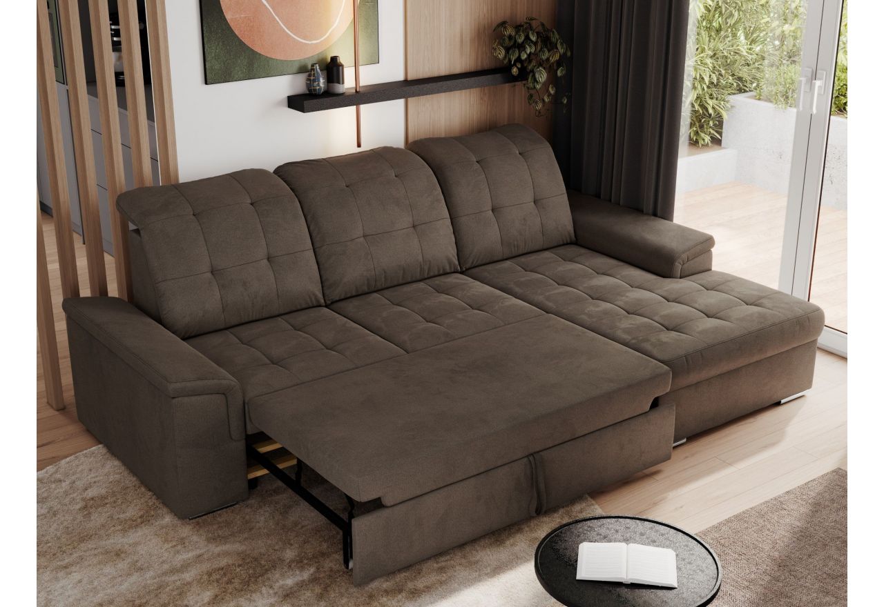 Narożnik MADRITO L - strona prawa - brązowy, welwet