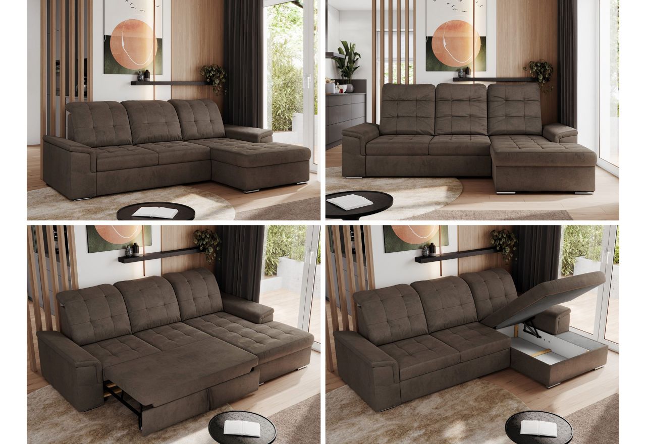 Narożnik MADRITO L - strona prawa - brązowy, welwet