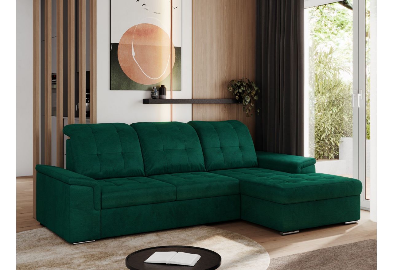 Narożnik MADRITO L - strona prawa - ciemnozielony, welwet