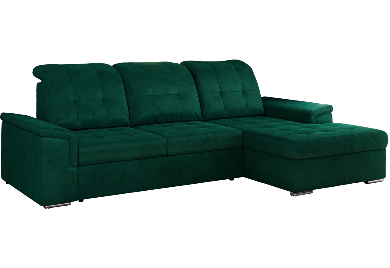 Narożnik MADRITO L - strona prawa - ciemnozielony, welwet