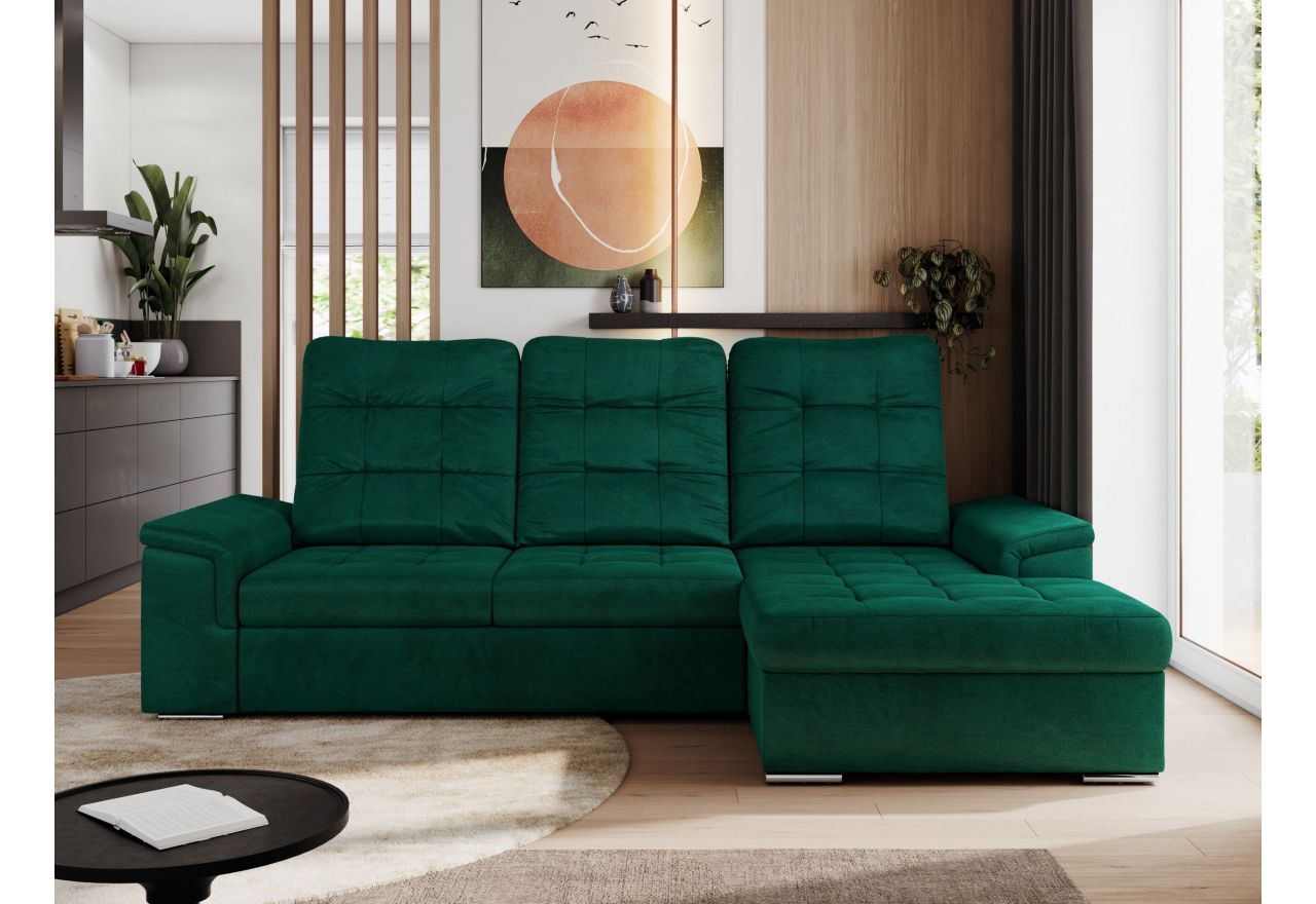 Narożnik MADRITO L - strona prawa - ciemnozielony, welwet
