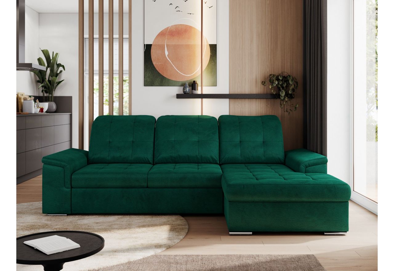 Narożnik MADRITO L - strona prawa - ciemnozielony, welwet