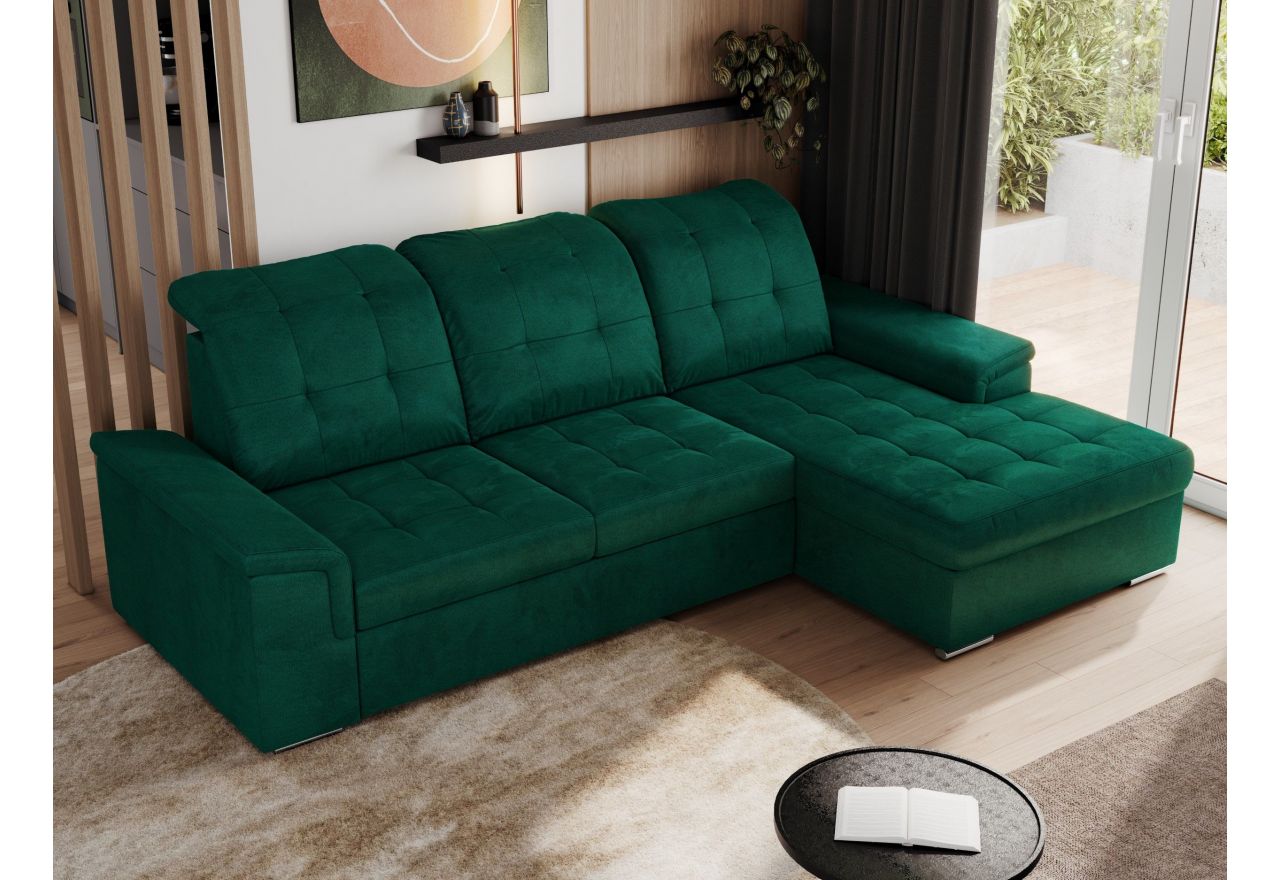 Narożnik MADRITO L - strona prawa - ciemnozielony, welwet