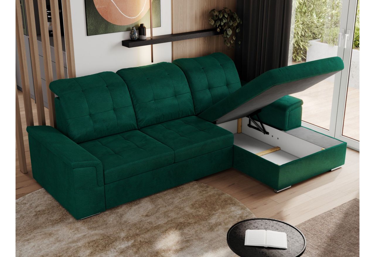 Narożnik MADRITO L - strona prawa - ciemnozielony, welwet
