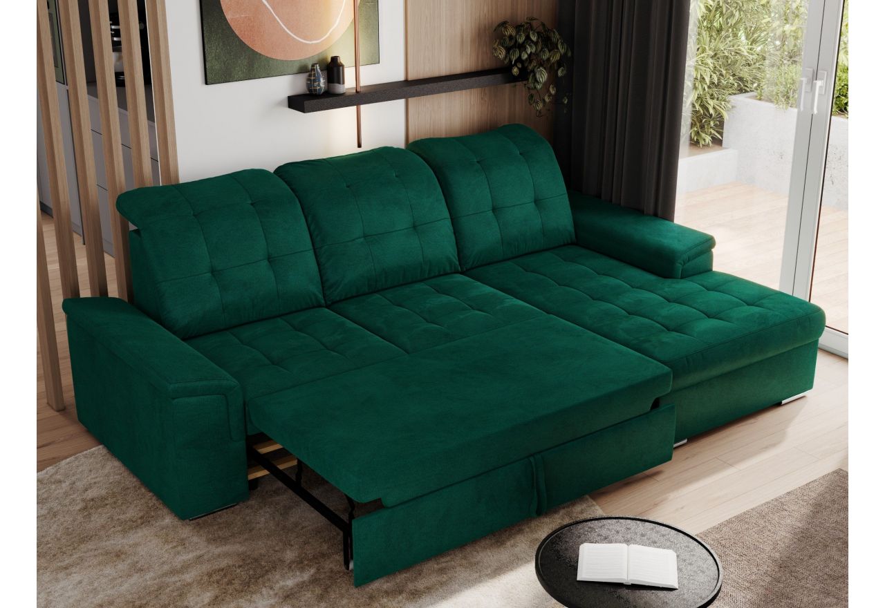 Narożnik MADRITO L - strona prawa - ciemnozielony, welwet