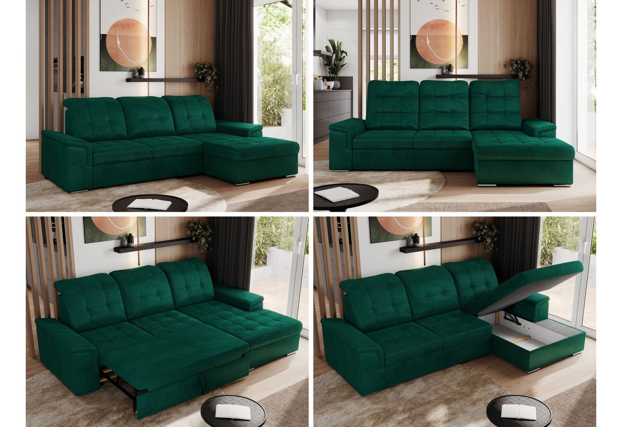 Narożnik MADRITO L - strona prawa - ciemnozielony, welwet