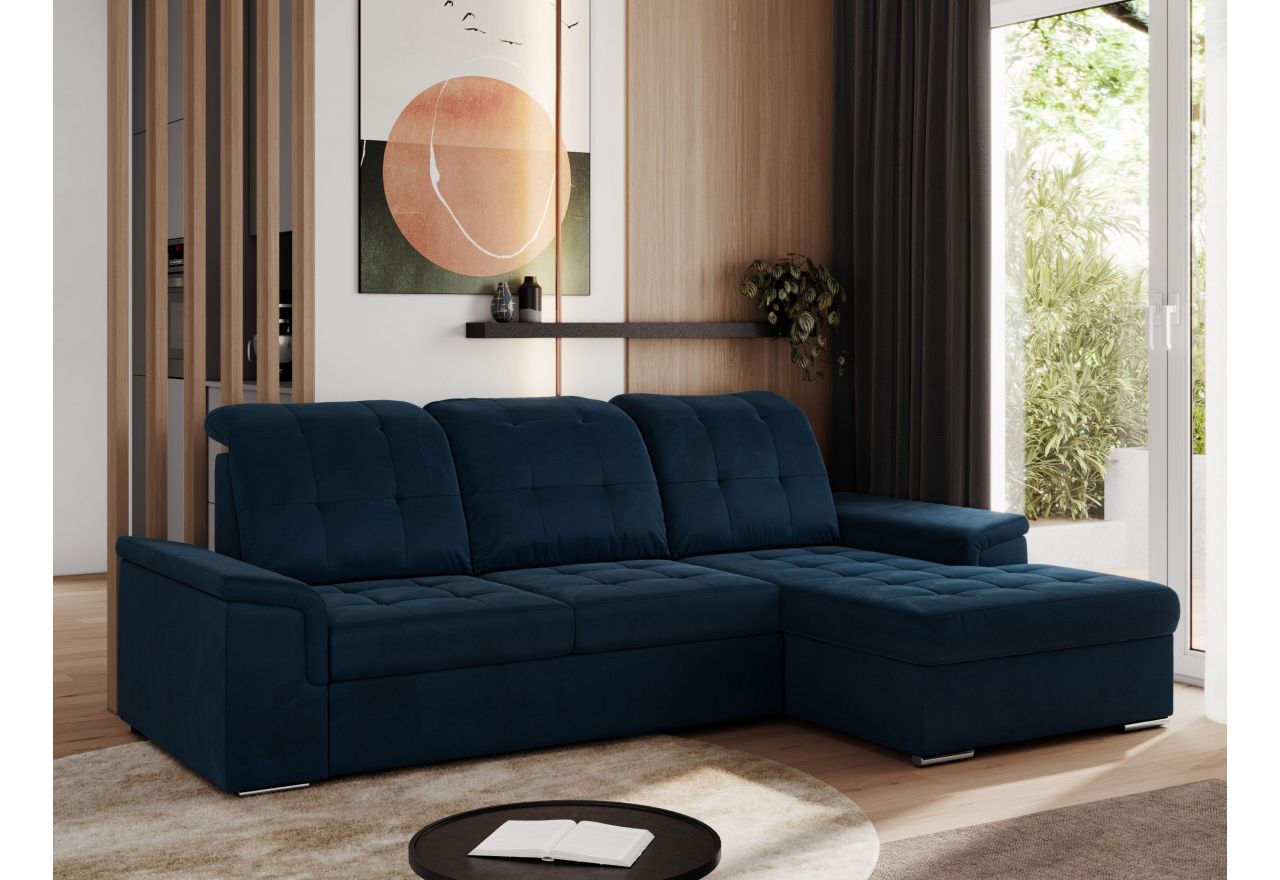 Narożnik MADRITO L - strona prawa - ciemnoniebieski, welwet