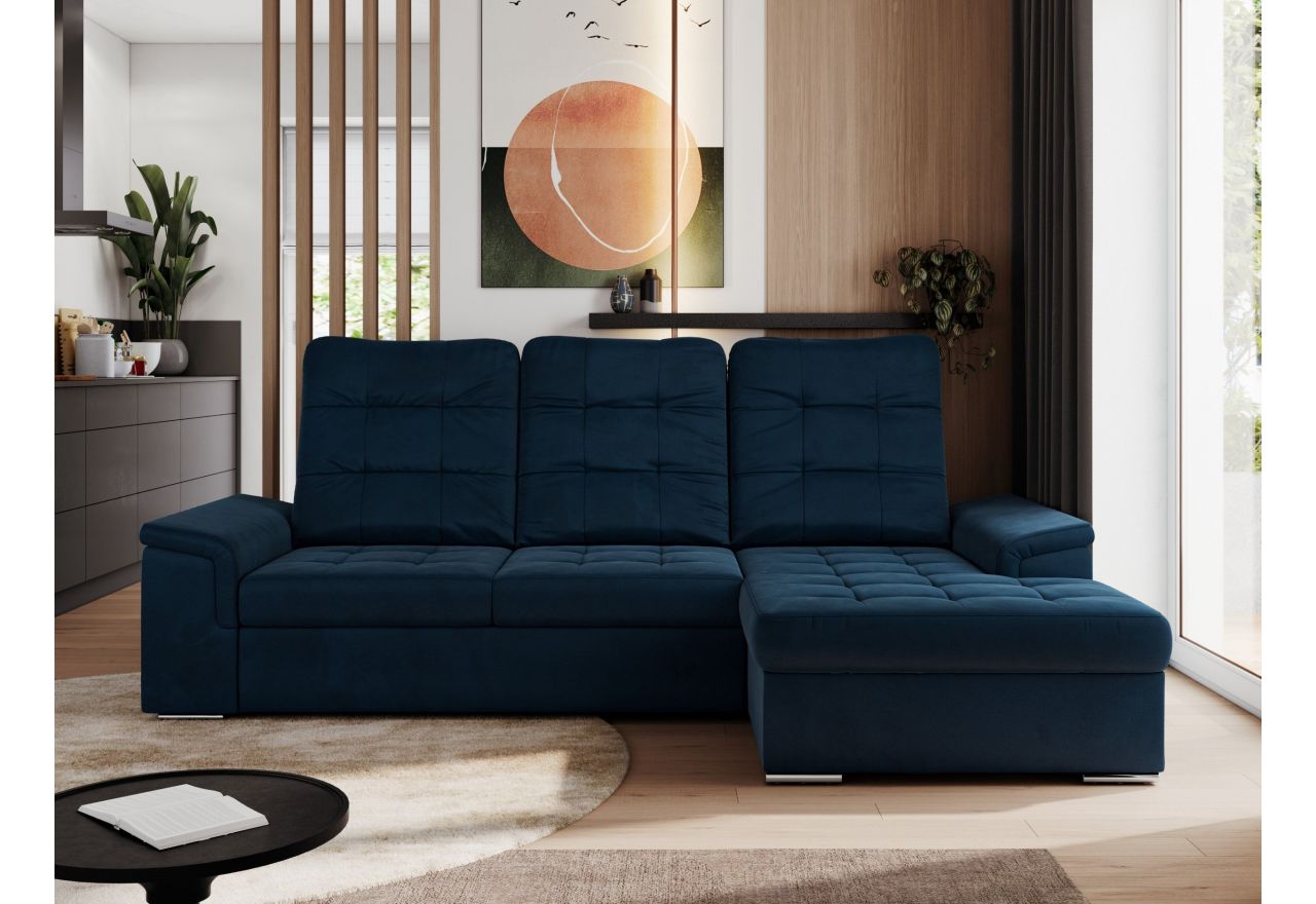 Narożnik MADRITO L - strona prawa - ciemnoniebieski, welwet