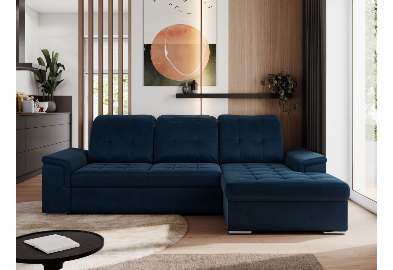 Narożnik MADRITO L - strona prawa - ciemnoniebieski, welwet