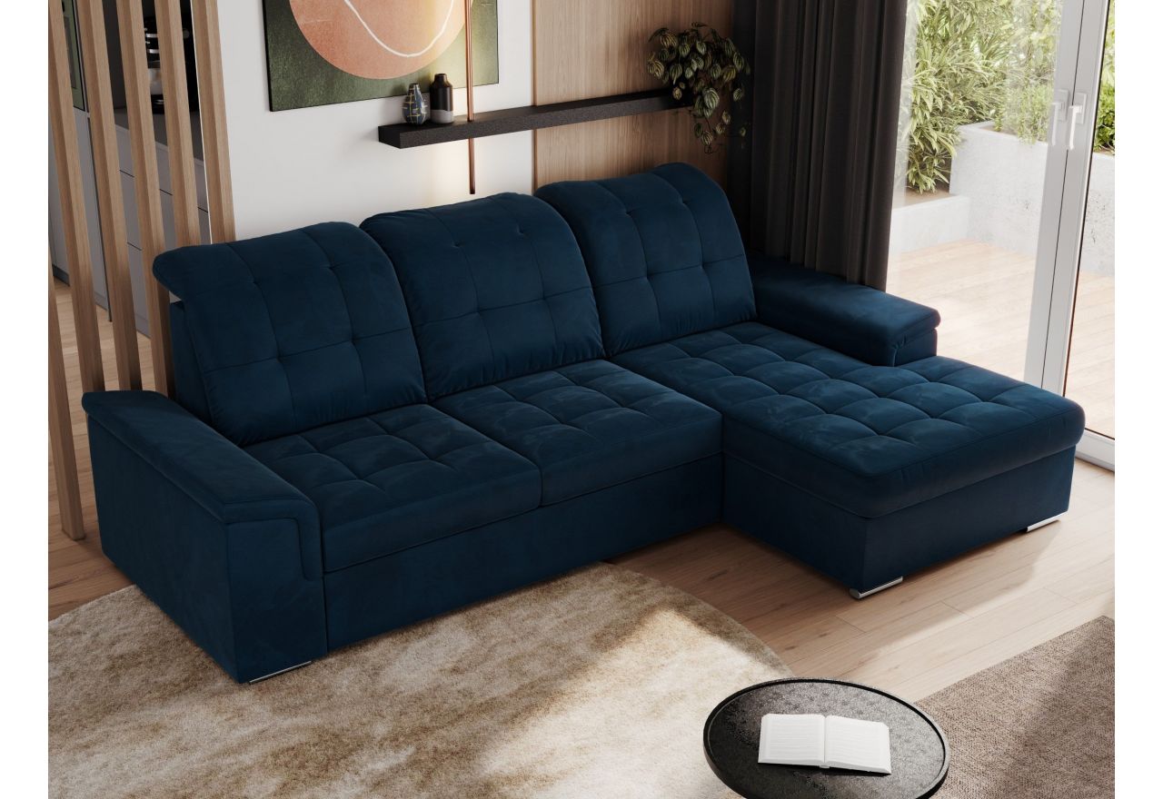 Narożnik MADRITO L - strona prawa - ciemnoniebieski, welwet