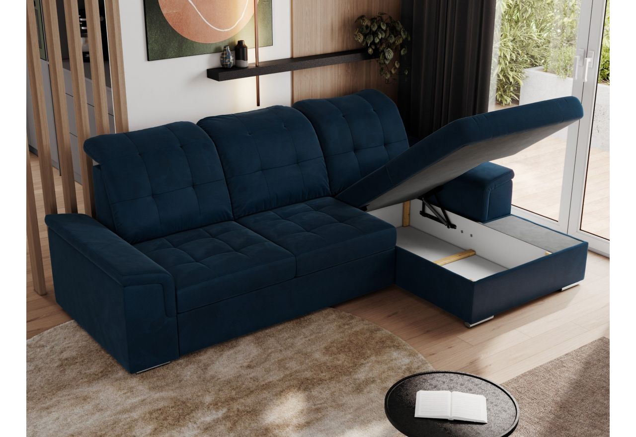 Narożnik MADRITO L - strona prawa - ciemnoniebieski, welwet