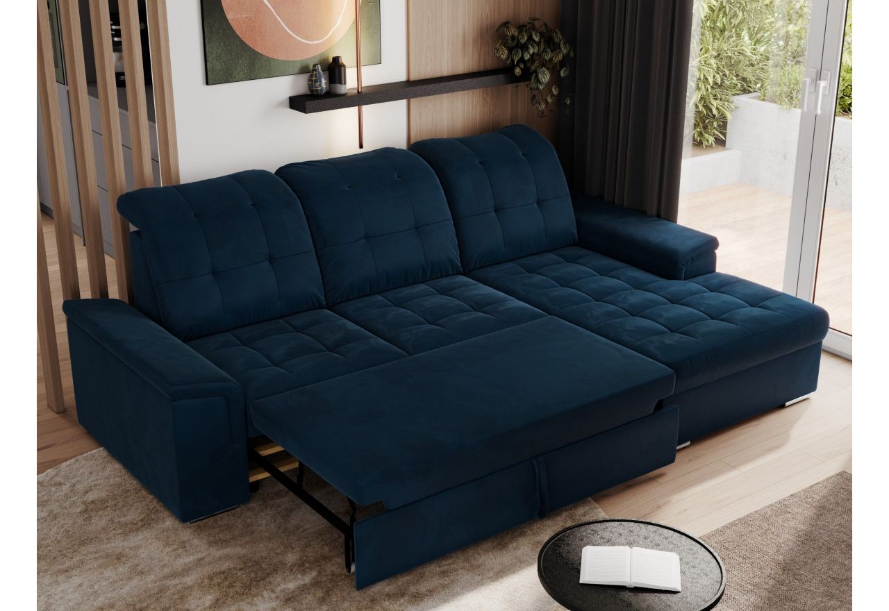 Narożnik MADRITO L - strona prawa - ciemnoniebieski, welwet