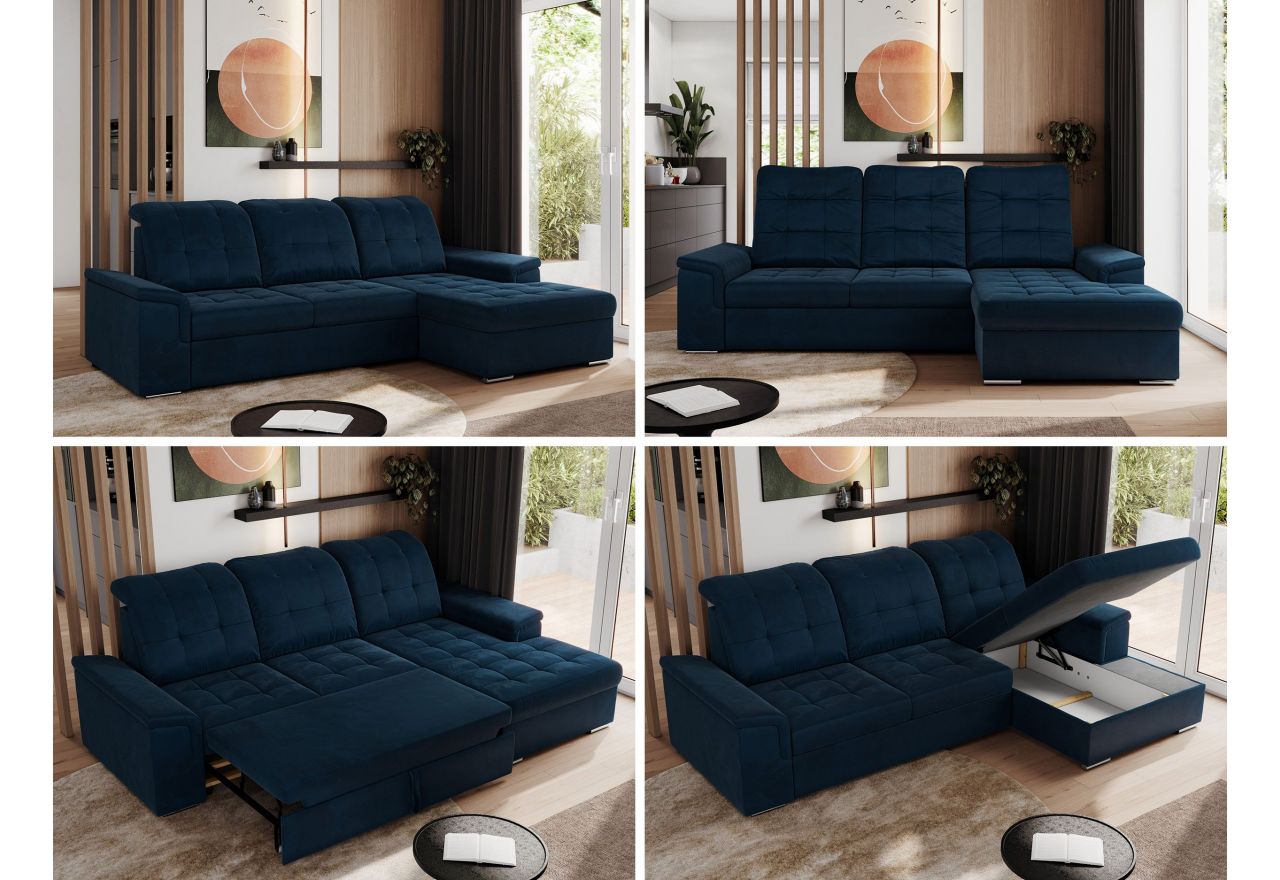 Narożnik MADRITO L - strona prawa - ciemnoniebieski, welwet