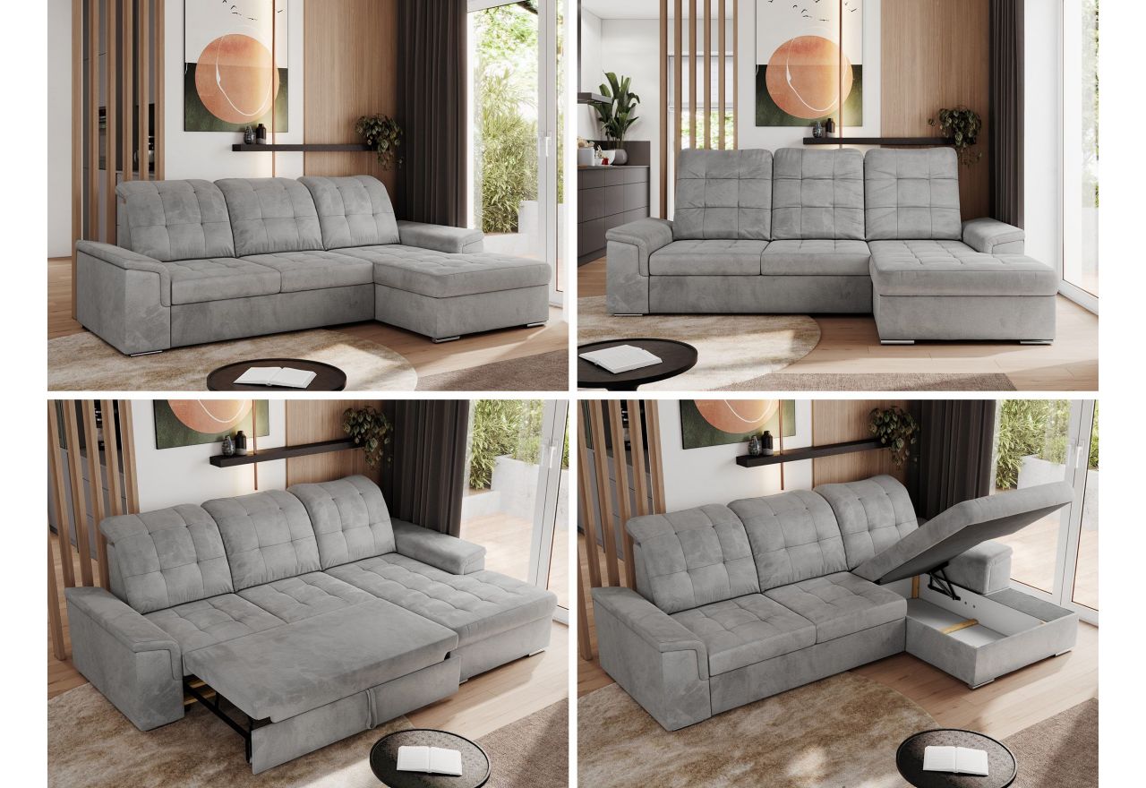 Narożnik MADRITO L - strona prawa - jasnoszary, welwet