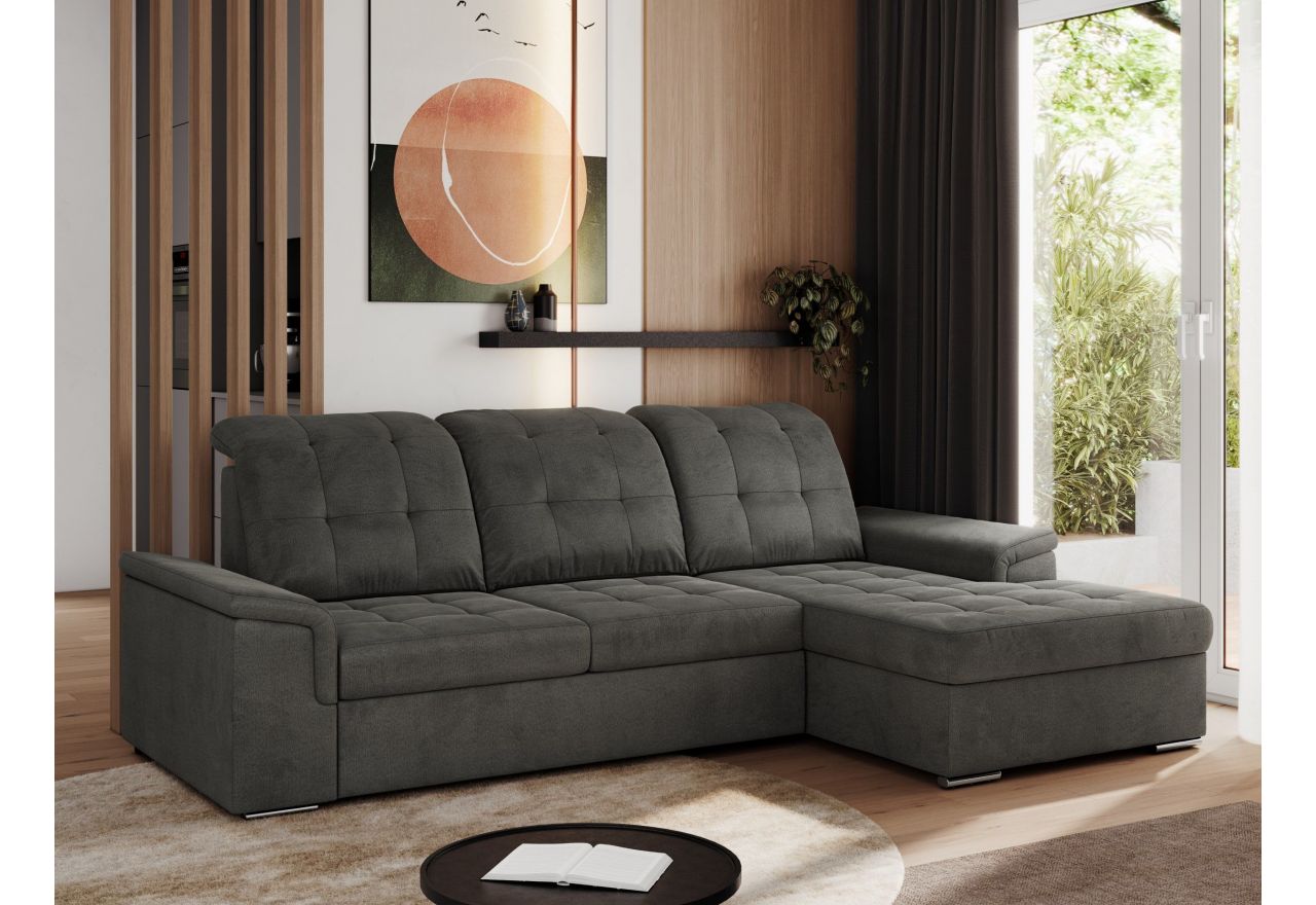 Narożnik MADRITO L - strona prawa - ciemnoszary, welwet