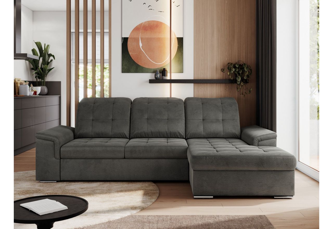 Narożnik MADRITO L - strona prawa - ciemnoszary, welwet