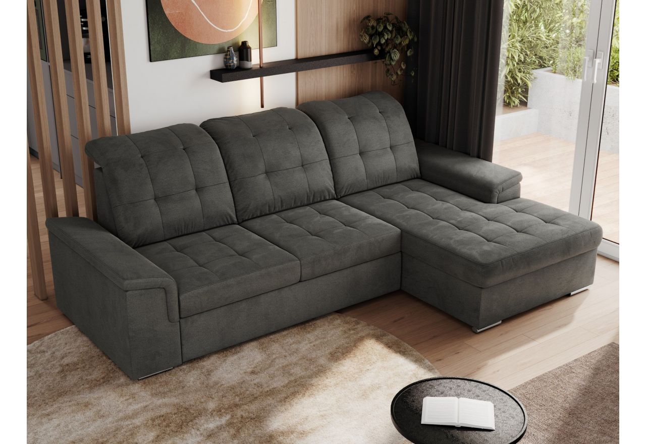 Narożnik MADRITO L - strona prawa - ciemnoszary, welwet