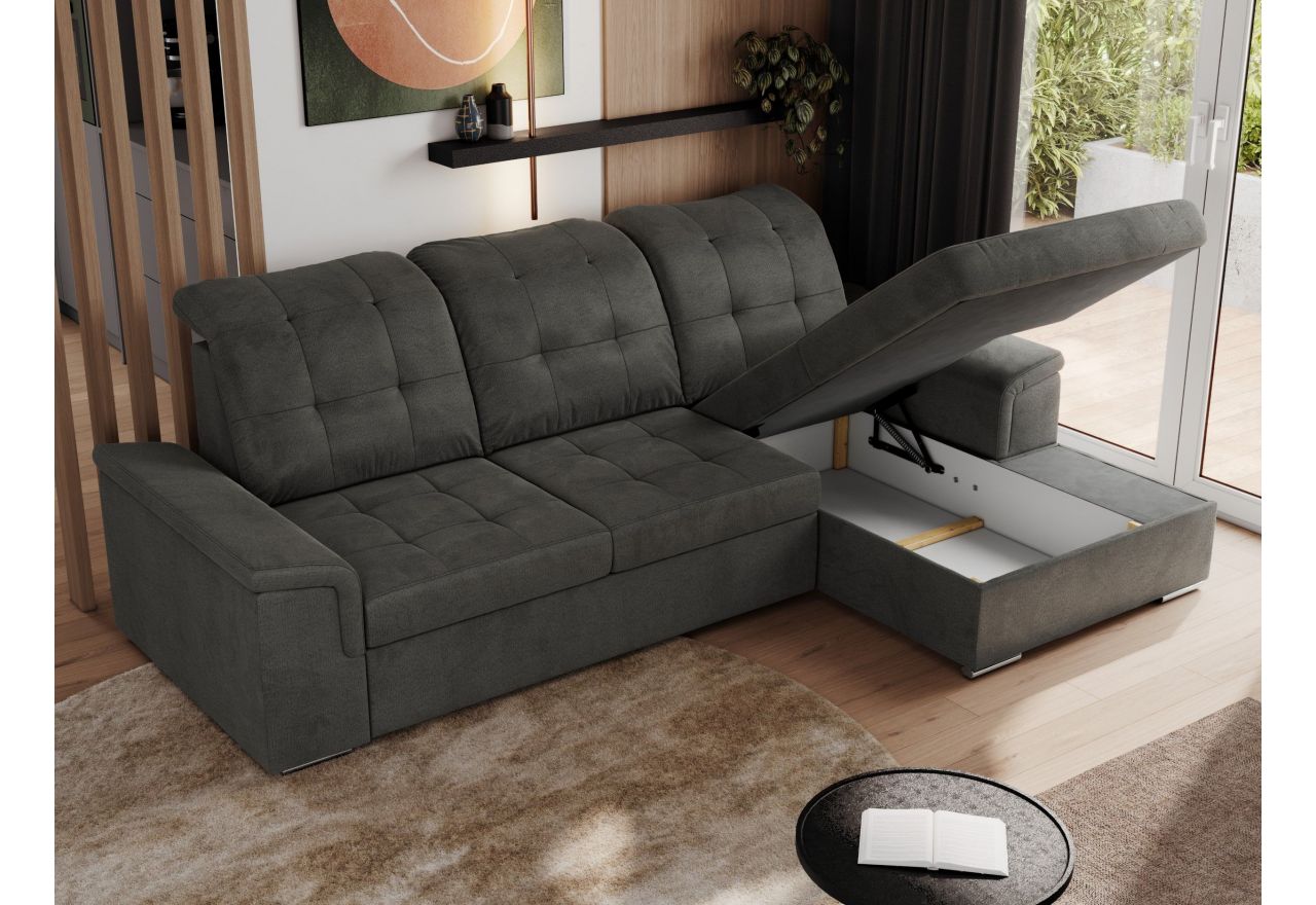 Narożnik MADRITO L - strona prawa - ciemnoszary, welwet