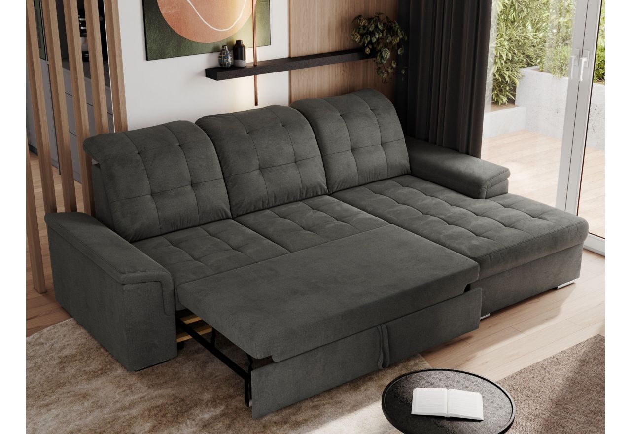 Narożnik MADRITO L - strona prawa - ciemnoszary, welwet