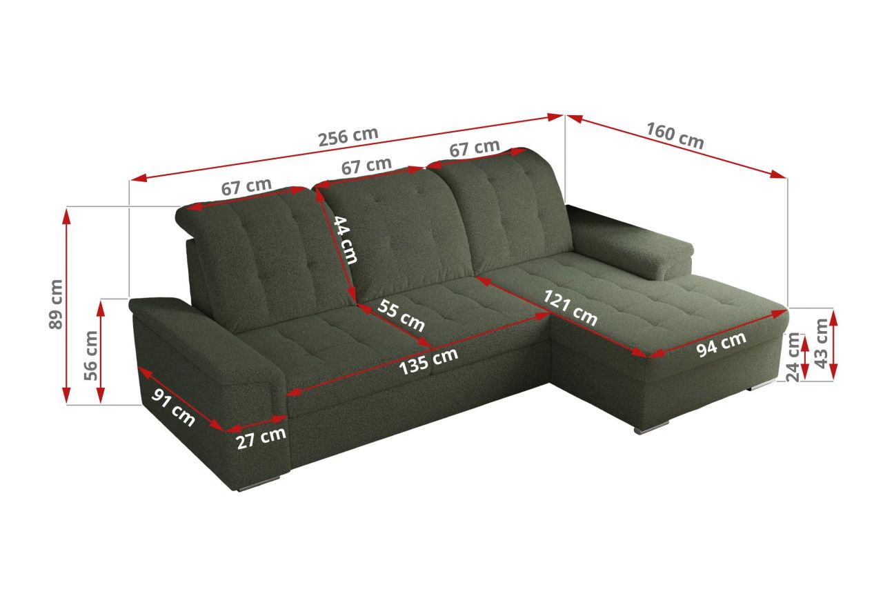 Narożnik MADRITO L - strona prawa - ciemnozielony, boucle