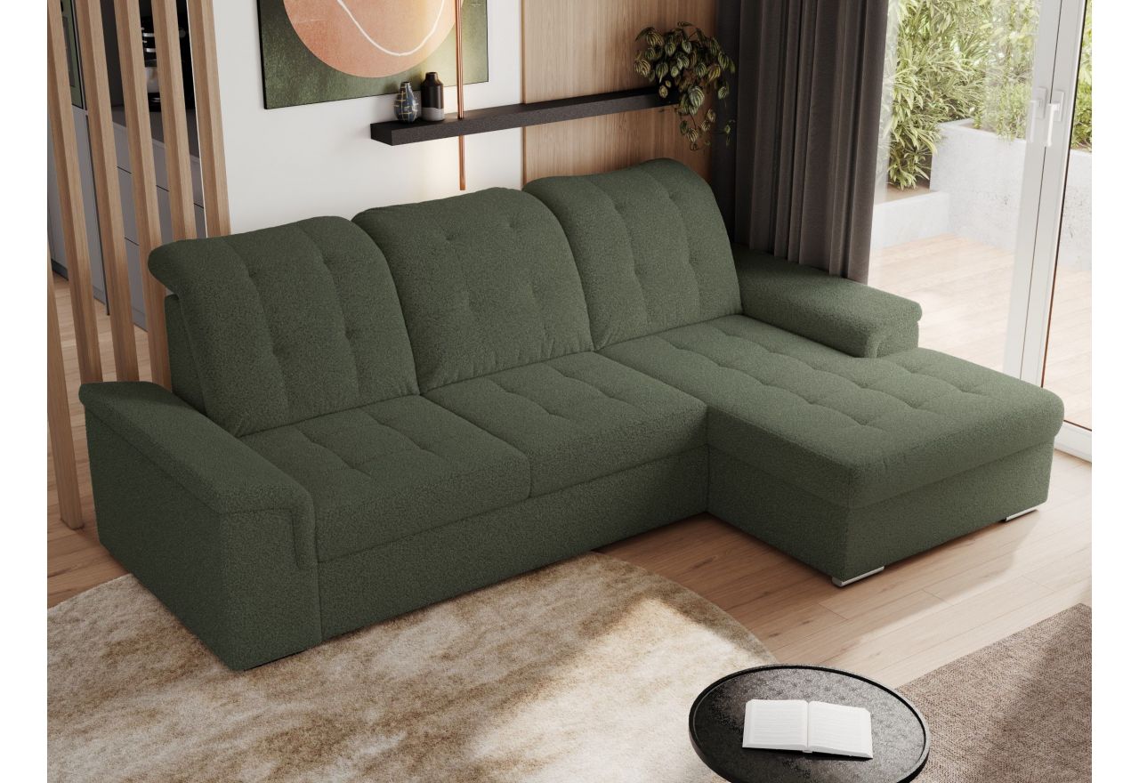 Narożnik MADRITO L - strona prawa - ciemnozielony, boucle